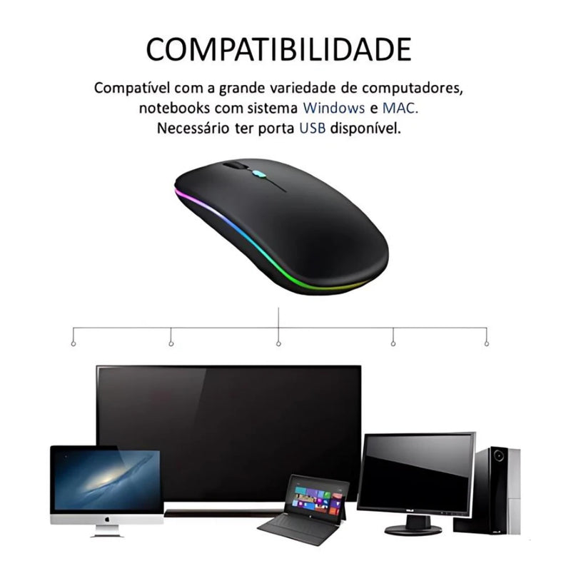 Mouse Wireless Recarregável Led Rgb 2.4 Ghz SEM FIO